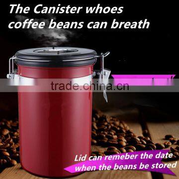 Stainless Steel Metal Type and Metal Material Stainless steel Coffee Canister, lid can breath