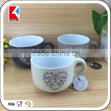 wholesale silk screen printing owl design jumbo tea cup & saucer