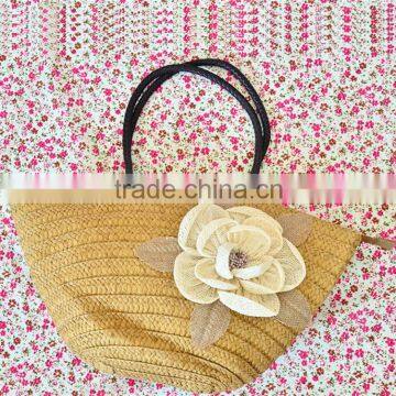 wholesale ladies straw bag pu handle straw handbag