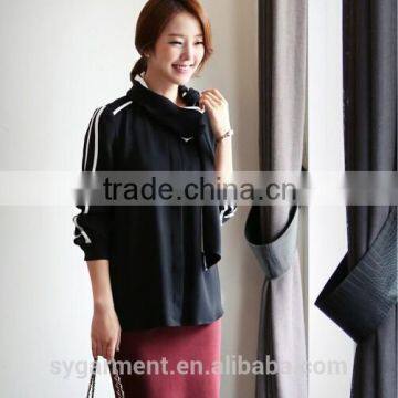 2015 fashion Women's black blouse with scarf only ladies blouse design big size clothes