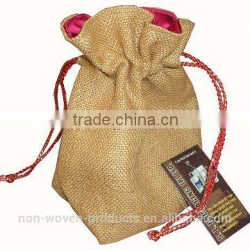 linen pouches with jute drawstring printed logo on the pouch