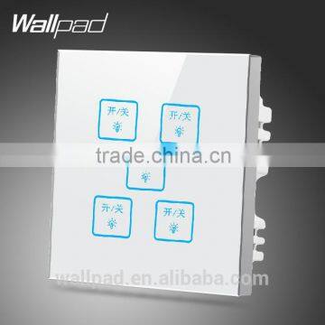 2015 Wallpad Customize LED UK White Waterproof Crystal Glass Touch switch 110~250V 5 gang 1 way Touch Screen Light Wall Switch