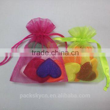 low price custom colorful organza gift bag with ribbon