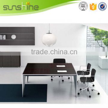 high top meeting table for 8 person teak color square shape use hardware metal leg