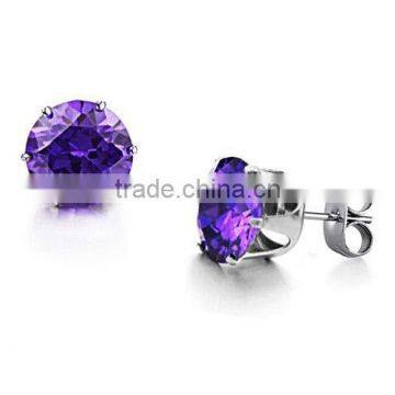 2013 Hot Selling cz Stone Earrings Purple Colored Stone Stud Earrings