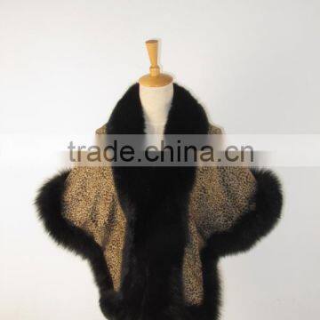 hot selling all kinds of cashmere cape with fox fur trim