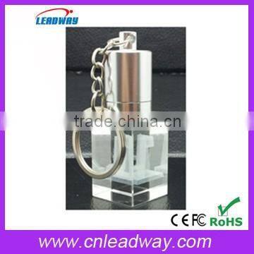 Engraved logo inside led crystal usb flash drive with keychain