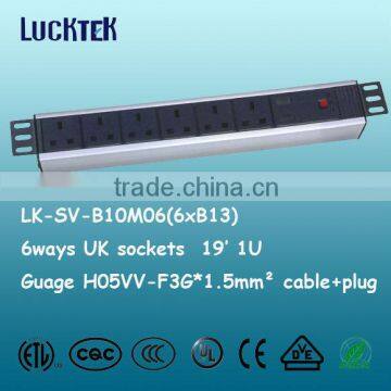 1U 19inch British 6 Ways PDU with master-slave