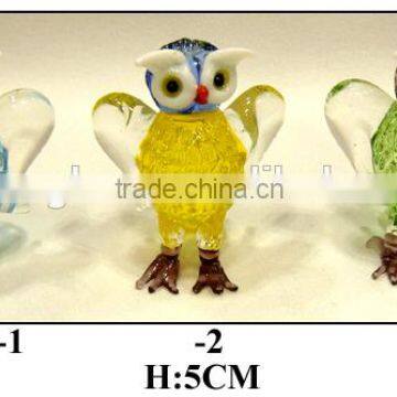 yellow glass flying owl set for home ornament