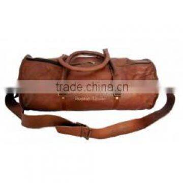 Handmade Round Leather Duffel Travel Bag Overnight Bag 20"