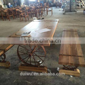 New Design Restaurant Wooden Set Ornamental Iron Industrial Table