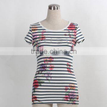 F5S10027 Women Stripe Print T-Shirt Wholesale China Manufacturer