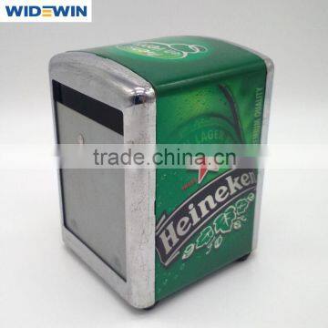 Top selling quality tinplate napkin holder unique printing metal paper napkin holder for promotion usage