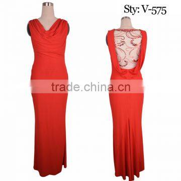 New design red jersey with embroidery detail at back ladies clothing wholesale women evening dresses