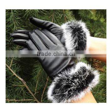 Korea Style Full Finger PU Material Winter Keep Warm and Velvet Cycle Gloves for Woman