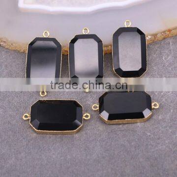 Black Agate Stone Connector Beads, Rectangle shape Gold plated Agate Gem stone Jewelry