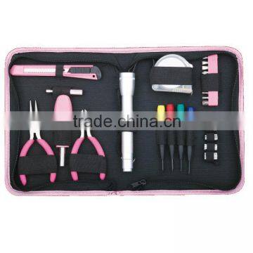 26PCS Pink tool sets long nose plier cutter precision screwdriver bits flashlight