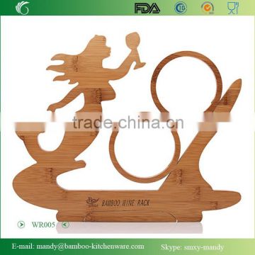 WR005 Bamboo Countertop Wine Rack Mermaid Wine Rack and Single Bottle Holder