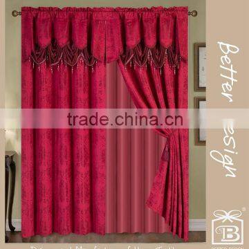 10 Minites Replied 2pcs Burgundy Jacquard Valance Fabric Curtains With Taffeta Backing And Tassels