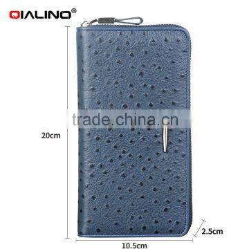 QIALINO RFID Blocking Wallet Luxury Ostrich Leather brand wallet handbag
