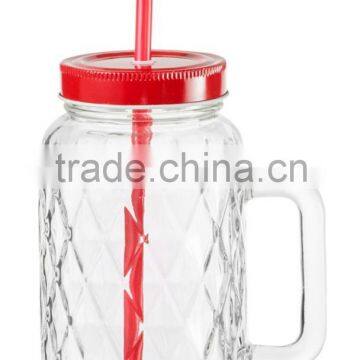 2016new 690ml glass mason jar with handle and colorful lid and straw