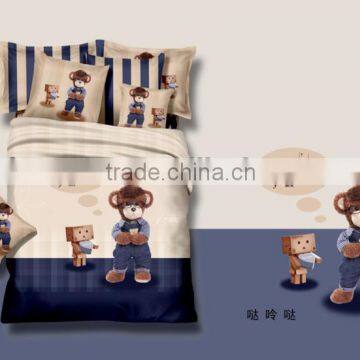 2014 3d new cartoon design, reactive printed 100% cotton comforter wholesale 4pcs bedding set