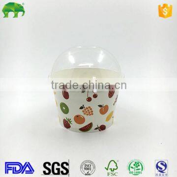 PE film paper ice cream paper cup with dome lid