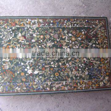 Rectangle Marble Inlay Table Top, Green Pietre Dure Table Top