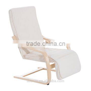 HomCom 39" Cream Reclining Bentwood Deck Chair