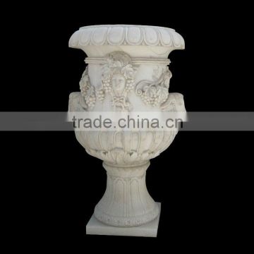 White Marble Flowerpot with Beautifully Carved