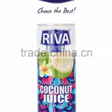 COCONUT WATER WITH PULP IN CAN 240 ML BLUE RIVA BRAND THAILAND