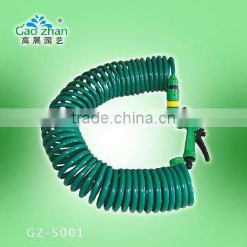 Garden Water Coil Hose with 4-way Hose Nozzle