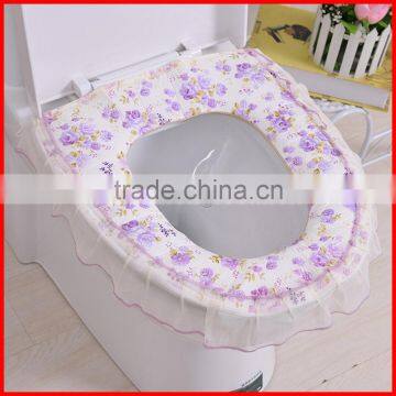 Pastoral Household Soft Polyester Lace Cloth Dust Washable Toilet Seat Cover U-shaped Toilet Mat photo-2