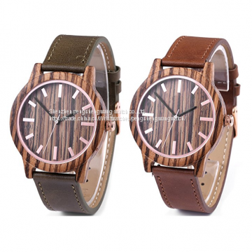 Watch Factory 2017 Luxury Leather Strap Wood Watch Colorful Dial Wood Watch for Lady