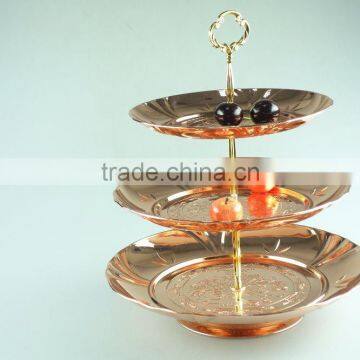 Stainless Steel Three Layer Metal Fruits Plate Flower Decoration and Clourful photo-4