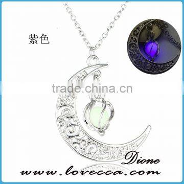 Moon Yellow Green Luminous Pendant Necklace Glow in the Dark Glowing Neckalce photo-3