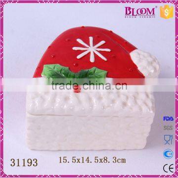 Hat desgin ceramic christmas decoration cookie box