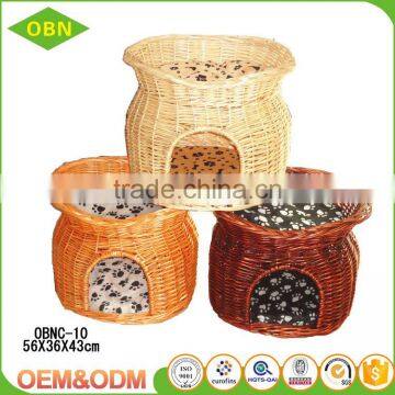 Wholesale China custom modem design 100% handmade indoor wicker luxury cat house with pet bed