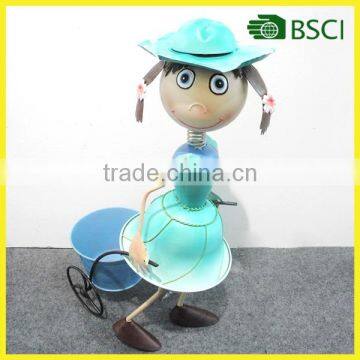 YS15051 metal doll with stainless steel plant pot for garden decoration