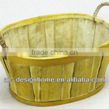 GOLDEN YELLOW WASH OVAL BAMBOO CHIP BASKET