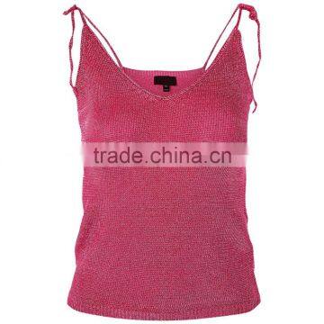 Fashion Design Scoop Neck And Back Basic Style Metal Yarn Fancy Camisole Top