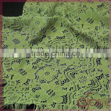 Green floral tassel fringe design eyelash jacquard cotton cord lace fabric for dress