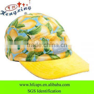 Fruit printed 5 panel cap curved brim sports hat stylish custom 5 panel promotional cap