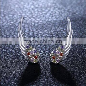 925 Sterling Silver High Polish Rhodium Plated Cubic Zirconia Wing Customized Earring photo-2