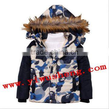 2014 Hot sale longsleeve winter blue Camo coats for children