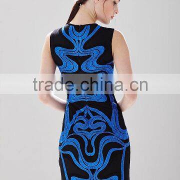 Sleeveless Blue Wave Pattern Slim Cotton Dress Latest Dress Designs for Ladies SR-D9785 photo-4