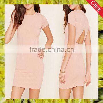 Fashion custom high quanlity women apparel bodycon cute Fit Soft sexy pink ribbed dress for women clothing 2017