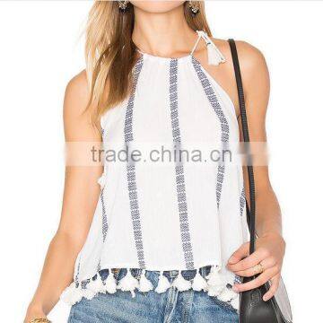 2017 2018 summer striped sleeveless ladies tassel tank top