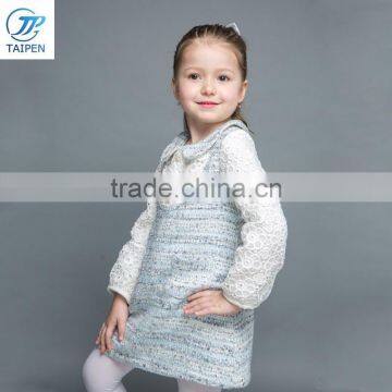 2017 Spring Girls Woolen A-line Dress Children's Clothing Lone Sleeve Lace One-pice Designs For Girl photo-3