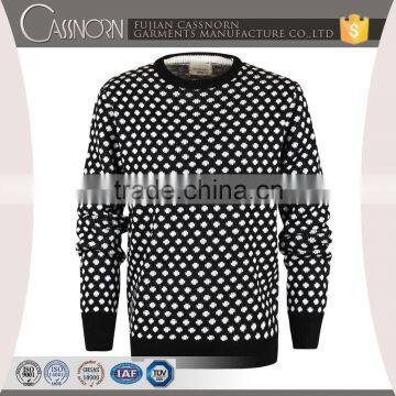 crew neck black pullover men wool blend sweater with decorative dots